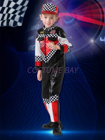 Picture of Kids Car Racer Jumpsuit Costume with Cap
