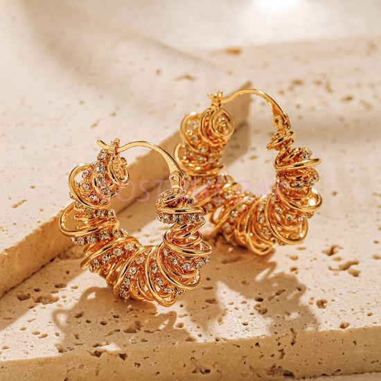 Picture of Spring Winding Earrings Gold Plated Hoop