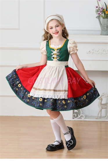 Picture of Girls Bavarian Dirndl Costume - German Oktoberfest Folk Dress with Apron and Headband