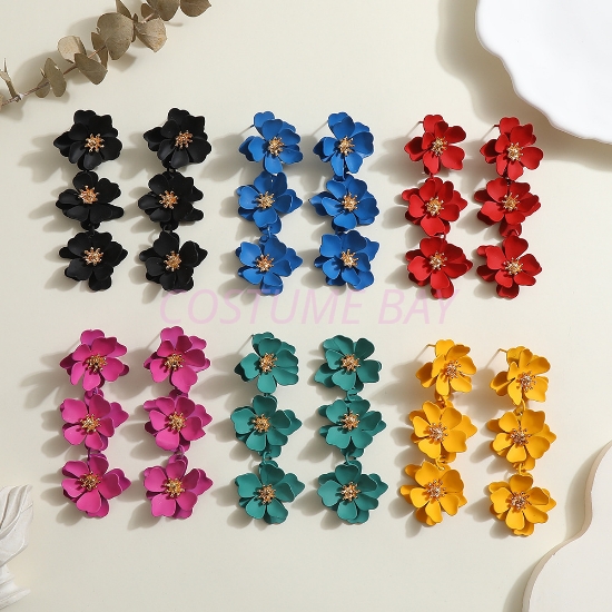 Picture of Women’s Long Flower Dangle Earrings Multiple Colours