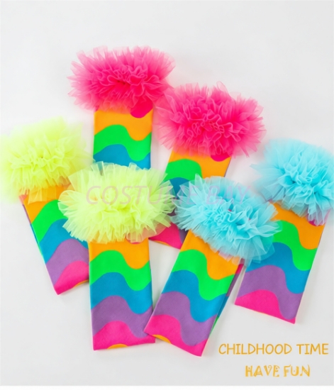 Picture of Kids Rainbow-Striped Knee-High Socks with Ruffled Cuffs