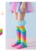 Picture of Kids Rainbow-Striped Knee-High Socks with Ruffled Cuffs
