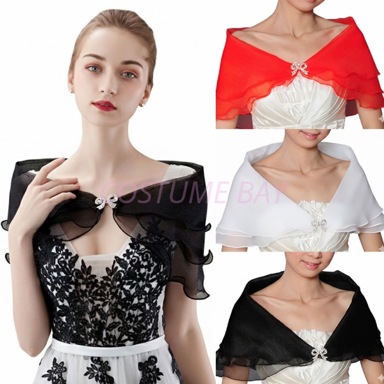 Picture of Elegant Women's Sheer Lace Shawl Cape with Bow Clasp