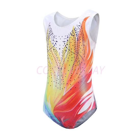 Picture of Girls Leotard Bodysuit Multi Colour Flame Rhinestone