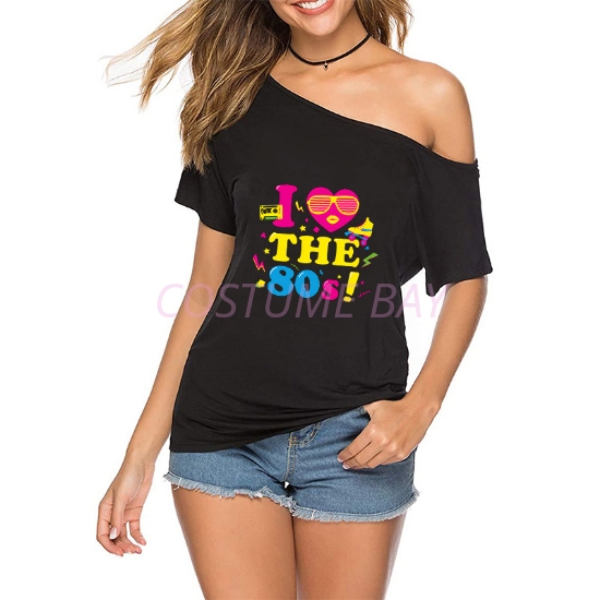 Picture of Womens "I Love the 1980s" Retro Graphic Off Shoulder T-Shirt