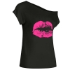 Picture of Womens 1980s Lip Print Retro Graphic Off Shoulder T-Shirt