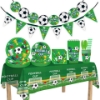 Picture of Green Soccer Football Party Tableware Decorations Set