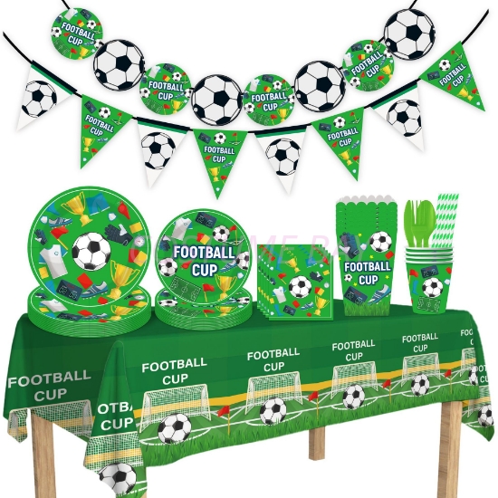 Picture of Green Soccer Football Party Tableware Decorations Set