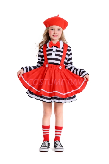 Picture of Girls Clown Dress Mime Costume Set