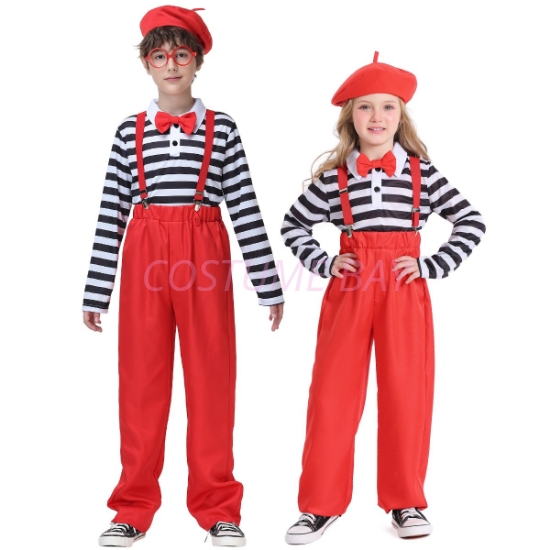 Picture of Kids Clown Costume Mime Striped Set