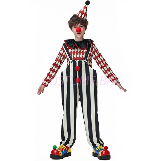 Picture of Kids Clown Costume Striped Jumpsuit Top Set