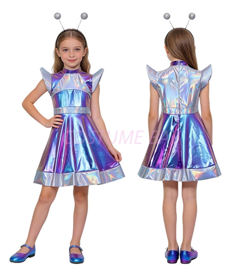 Picture of Girls AI Robot Costume Metallic Alien Dress