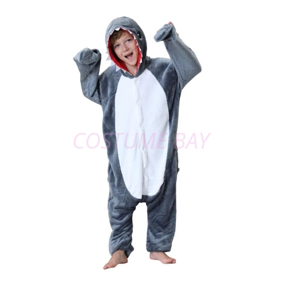 Picture of Kids Grey Shark Onesie Costume Pajamas